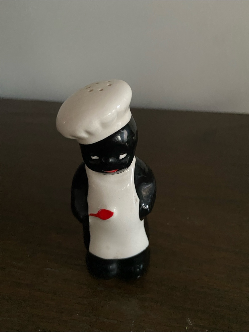 Vintage Americana Black Chef Salt Shaker with White Apron and Hat